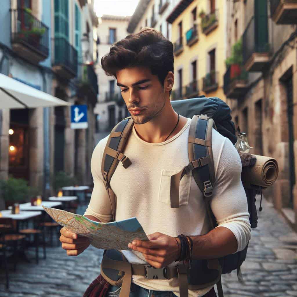 Traveler in Europe, shoestring budget, map.