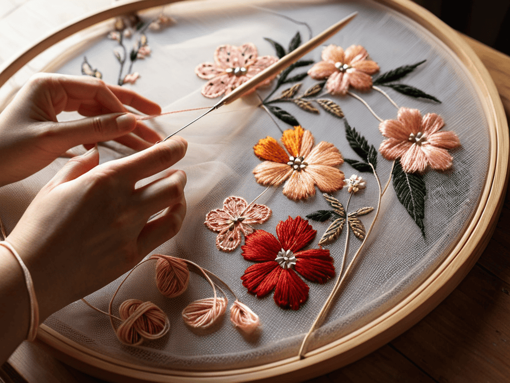 Embroidery on Tulle fabric art