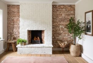 DIY limewash brick fireplace makeover