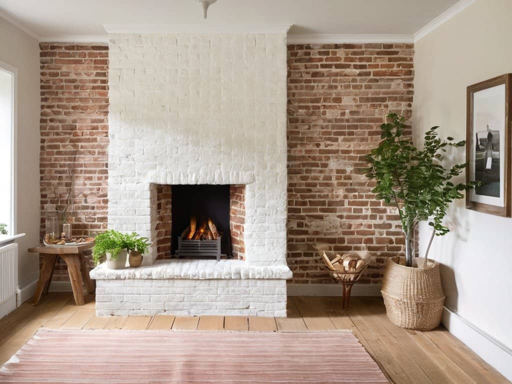 DIY limewash brick fireplace makeover